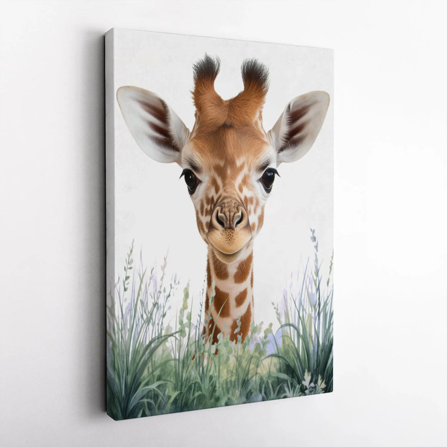 Baby Giraffe Canvas Wall Art | Watercolor Safari Animal Portrait | Premium 1.25" Thick Frameless Print | Gift for Kids Room & Modern Nursery Decor