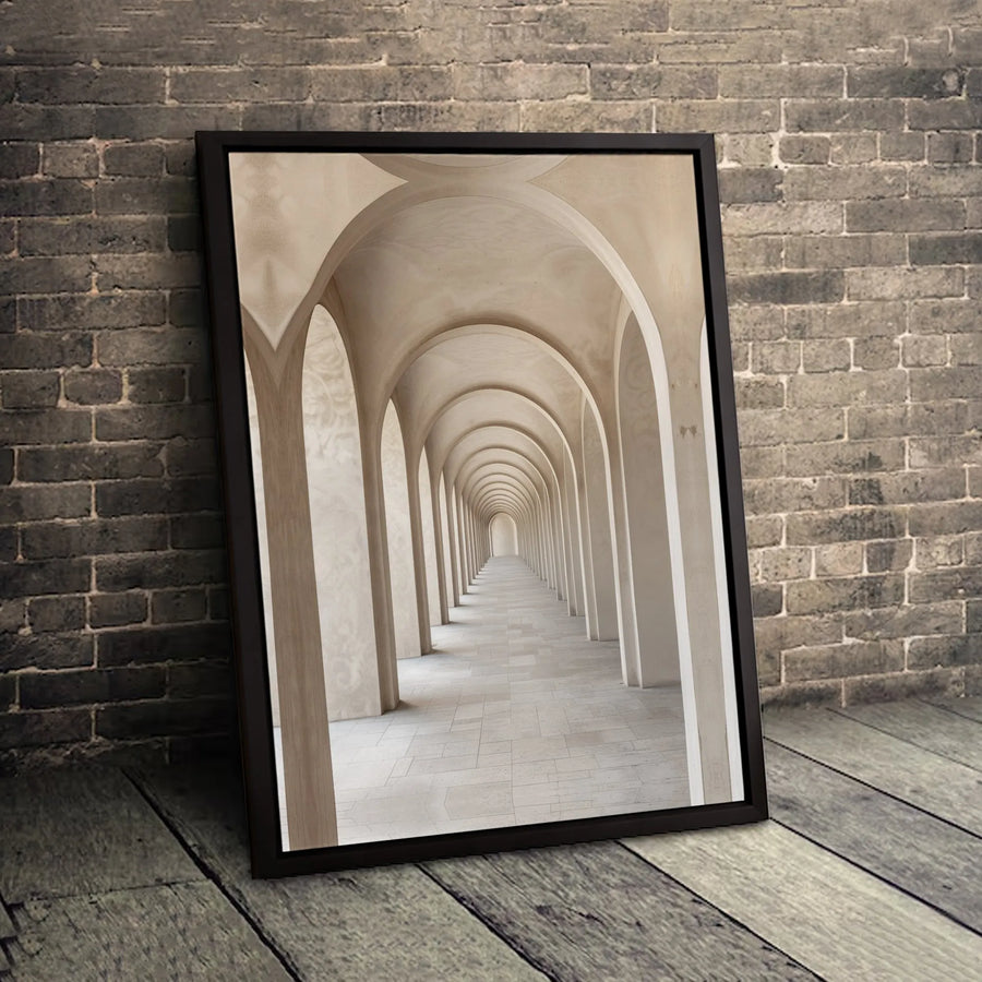Stone Archway Corridor Canvas Print | Vanishing Point Architectural Wall Art | 1.25 Inch Gallery Wrap | Minimalist Modern Home Decor