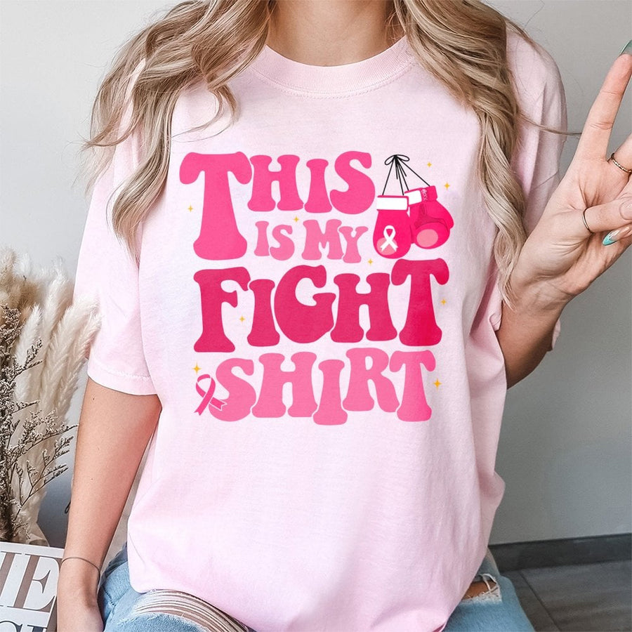 This Is My Fight Breast Cancer Awareness T-Shirt | Boxing Glove Ribbon Graphic | Premium 100% Cotton Tee | Inspirational Support Gift for Warriors