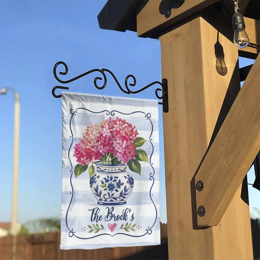 Hydrangea Garden Flag | Grandmillennial Chinoiserie Vase Print | Weather-Resistant Double Sided Fabric | Welcome House Flag Gift for Yard Decor