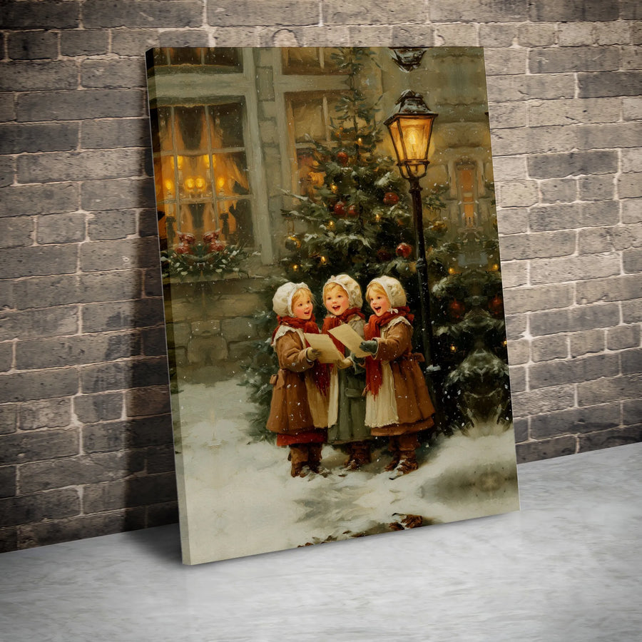 Victorian Christmas Carolers Canvas Wall Art | Vintage Snowy Winter Scene | Premium Fade-Resistant Gallery Wrap | Festive Holiday Home Decor Gift