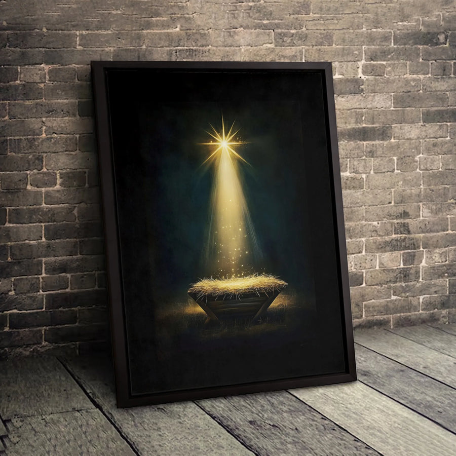 Nativity Scene Canvas Print | Star of Bethlehem Manger Wall Art | Gallery Quality 1.25" Profile | Religious Christmas Home Decor Gift