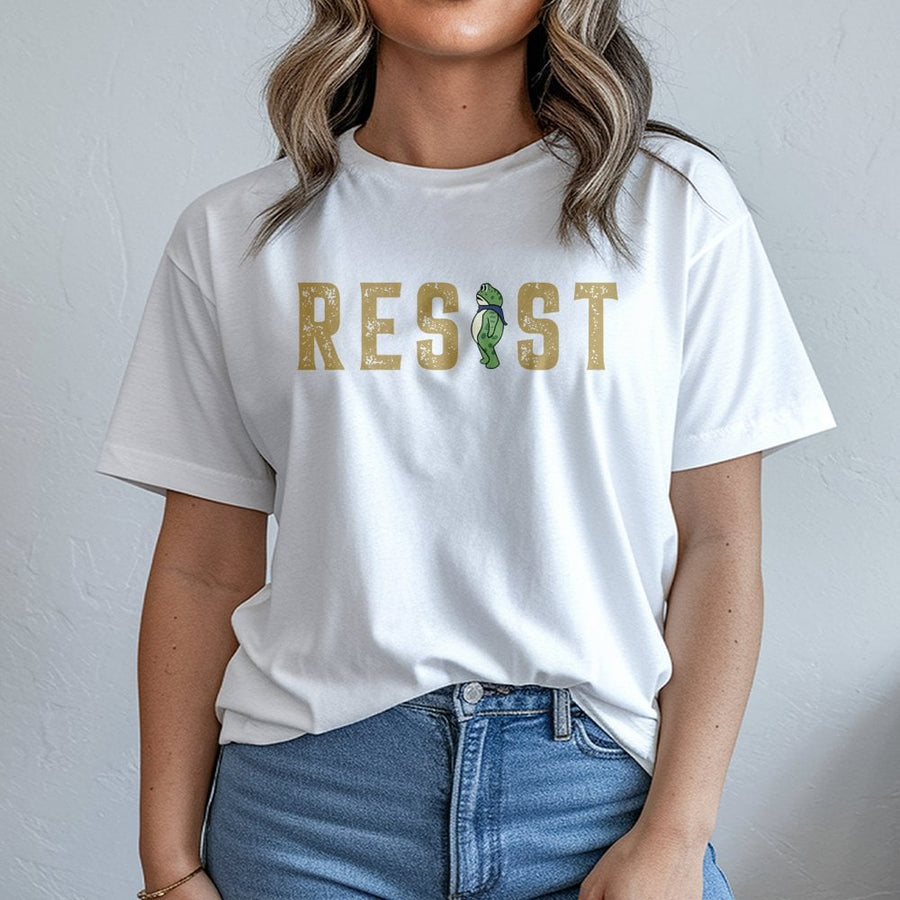 Resist Frog Graphic T-Shirt | Retro Grunge Typography Design | Premium Soft Cotton | Funny Animal Lover Gift For Men And Women
