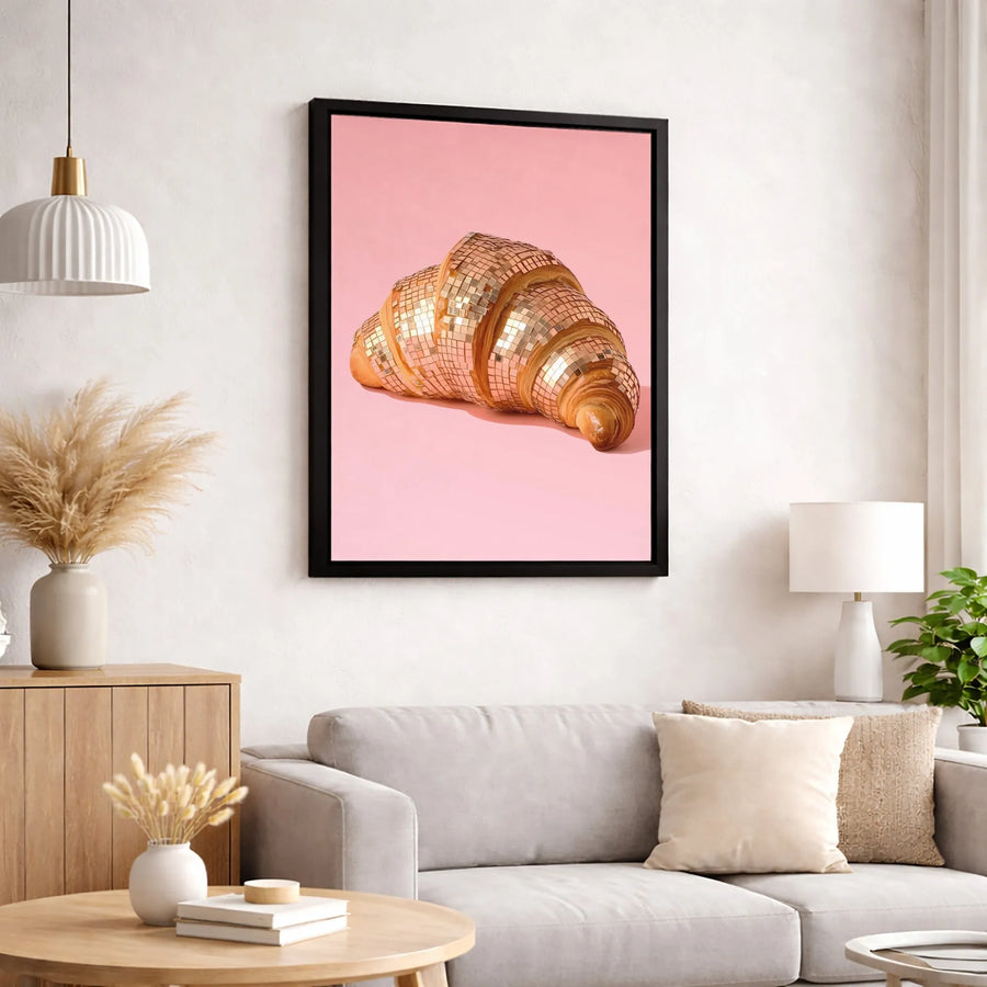 Disco Ball Croissant Canvas Wall Art | Surreal Foodie Pop Art Print | Gallery-Quality 1.25-Inch Profile | Trendy Aesthetic Home Decor Gift
