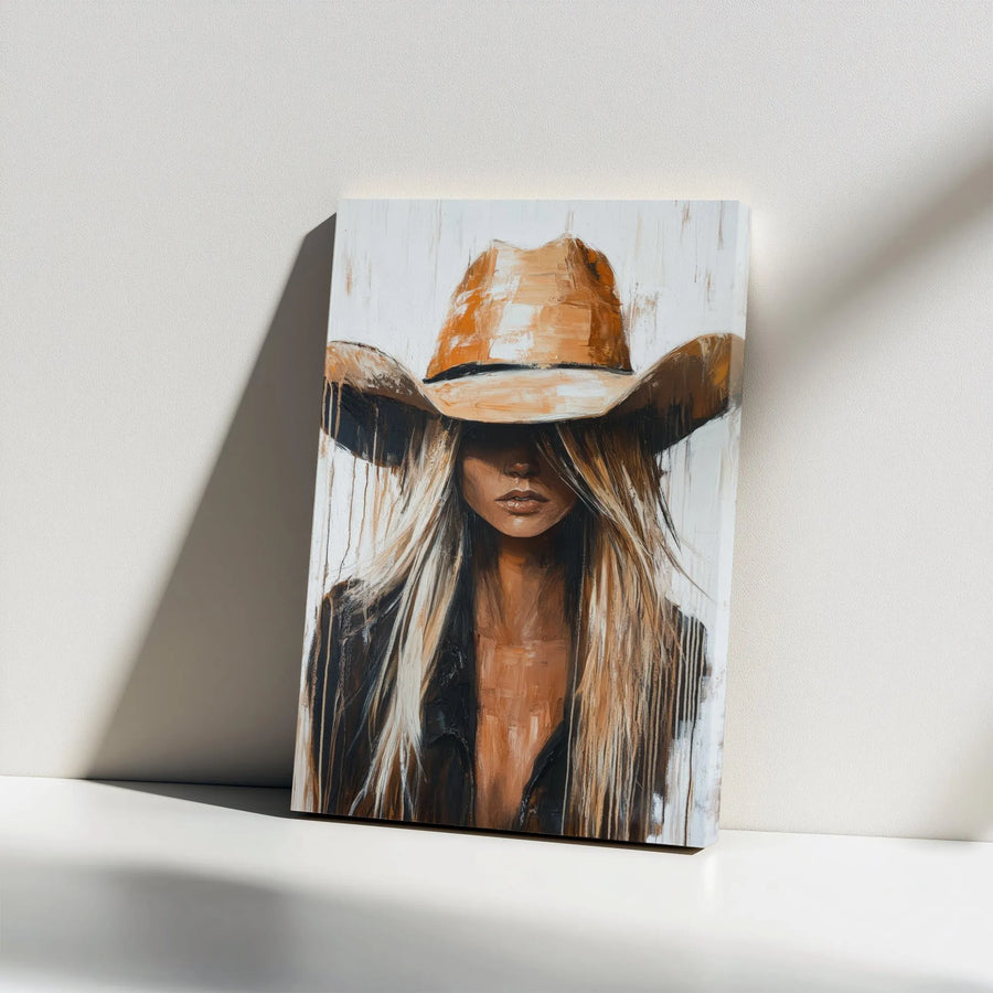 Modern Cowgirl Canvas Wall Art | Abstract Western Portrait Painting | Premium Thick Gallery Wrap Canvas | Boho Farmhouse Living Room Decor Gift