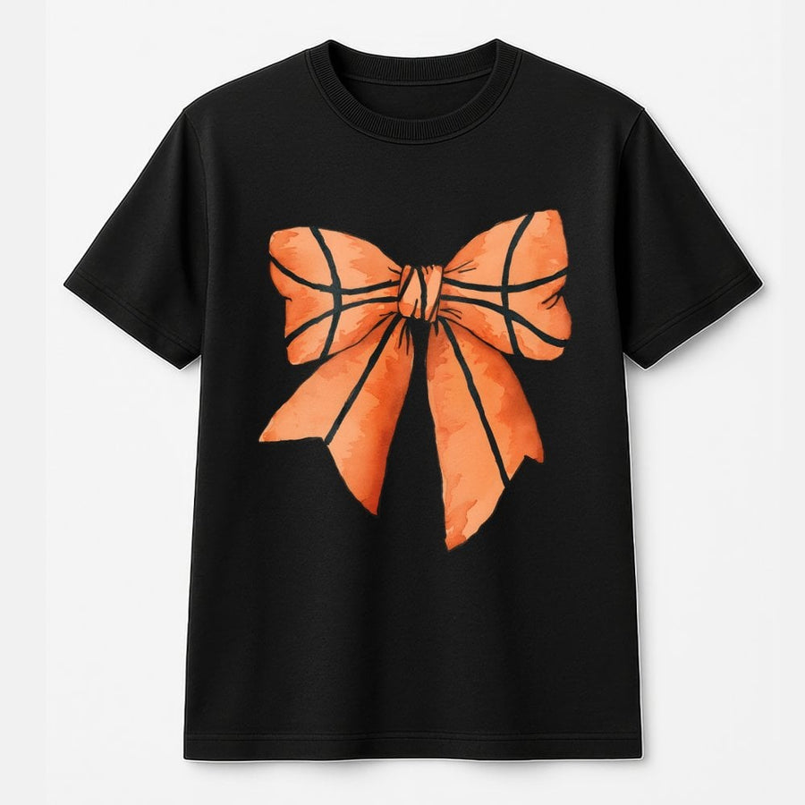 Basketball Bow T-Shirt | Trendy Coquette Aesthetic Graphic | 100% Soft Cotton Premium Tee | Cute Gift for Basketball Mom & Sports Fan