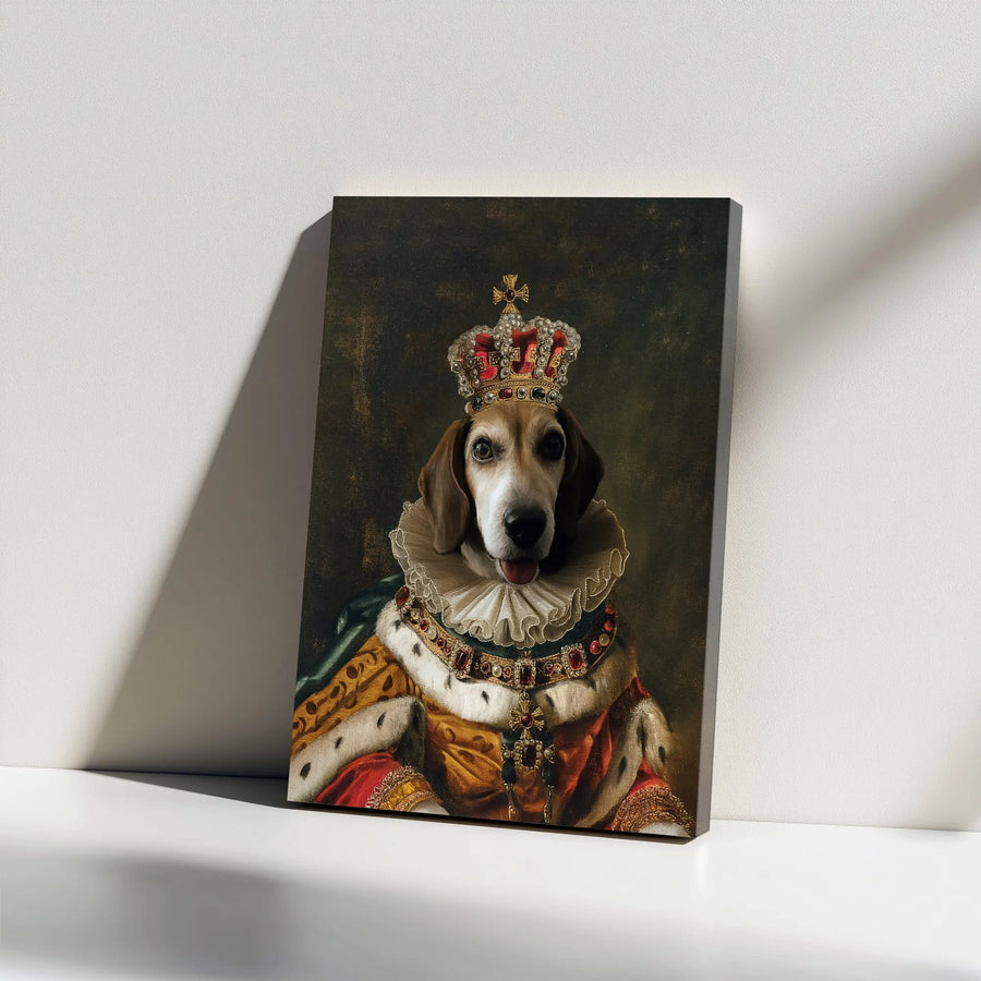 Royal Beagle Portrait Canvas Wall Art | Renaissance King Dog Painting | Premium Thick Gallery Wrap | Unique Gift for Beagle Owner
