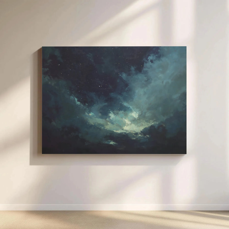 Night Sky Canvas Wall Art | Atmospheric Clouds and Stars Print | Premium 1.25 Inch Gallery Wrap | Modern Home Decor for Bedroom or Living Room