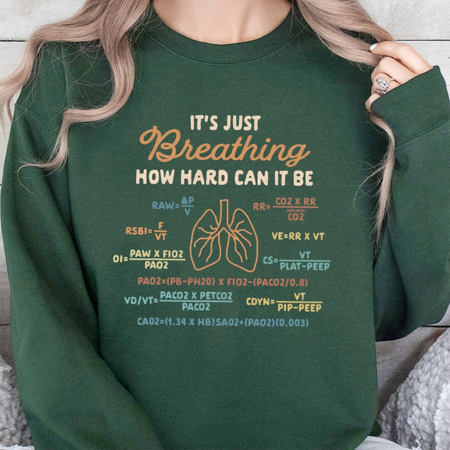 Respiratory Therapist Sweatshirt | It's Just Breathing Science Equations Print | Soft Cotton Blend Crewneck | Funny Medical Professional Gift