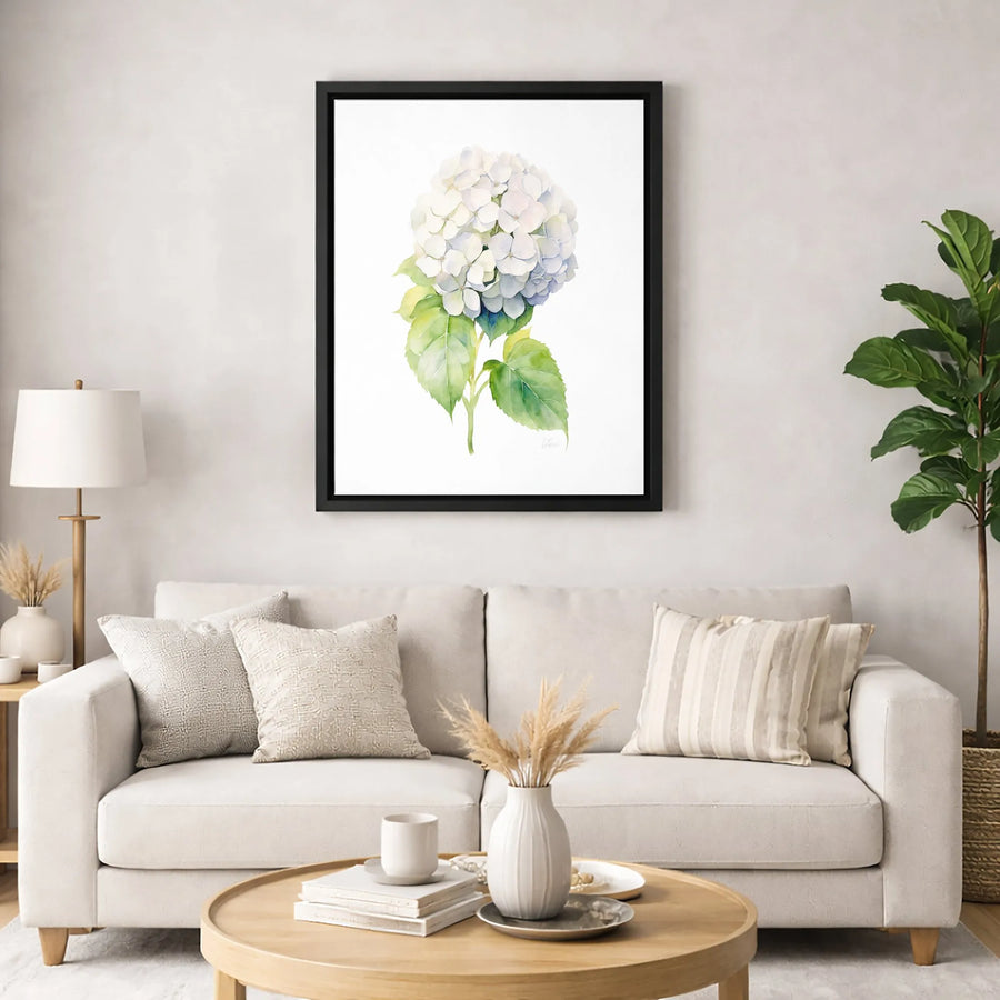 White Hydrangea Wall Art | Botanical Watercolor Flower Print | Premium Gallery-Wrapped Canvas | Elegant Floral Home Decor Gift