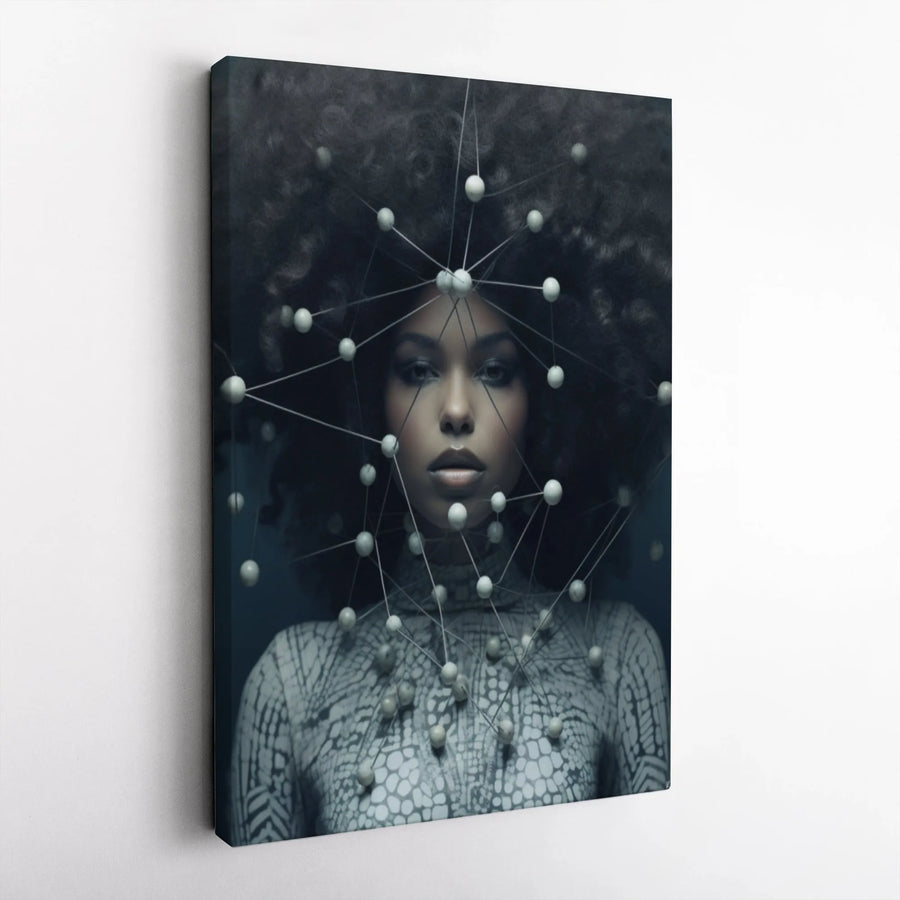 Afrofuturism Wall Art | Molecular Network Portrait | Premium Gallery Canvas | Modern Home & Office Decor