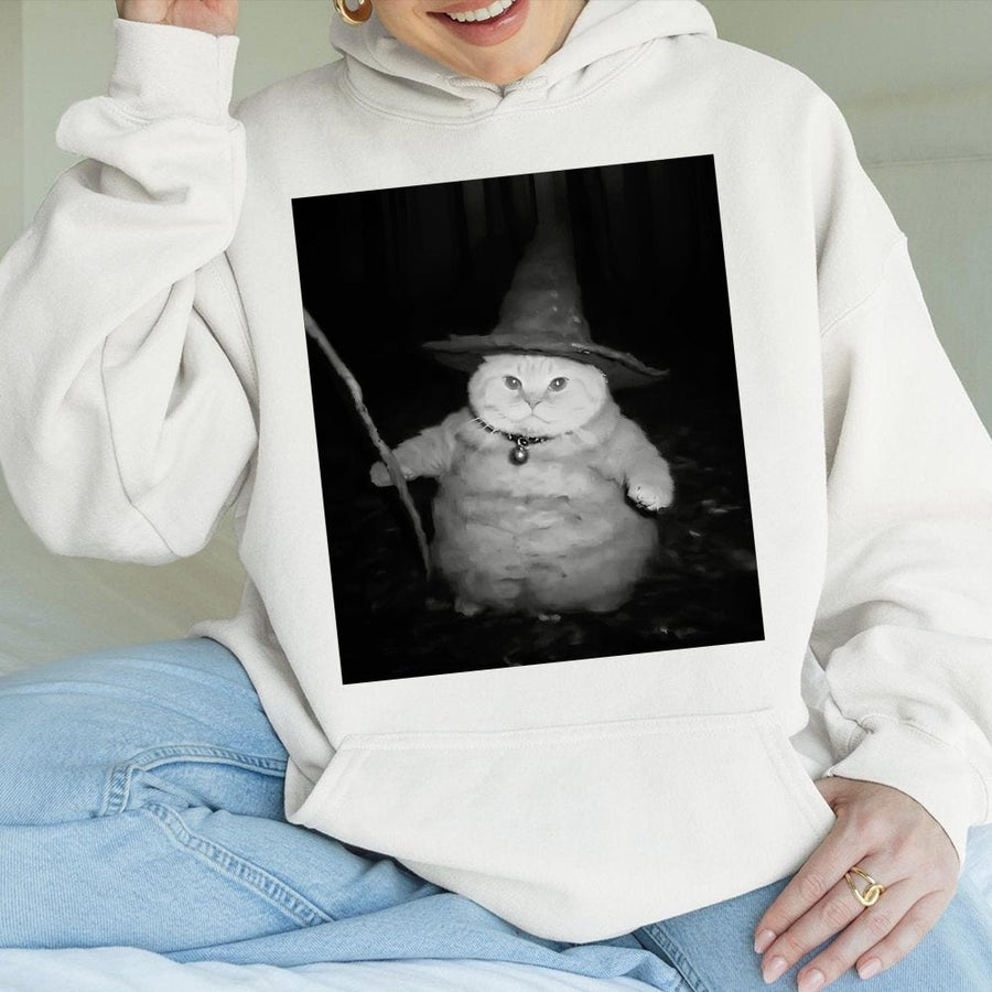 Wizard Cat Hoodie | Funny Magical Kitten Graphic Sweatshirt | Premium Cotton-Poly Blend | Cute Fantasy Animal Gift for Cat Lovers