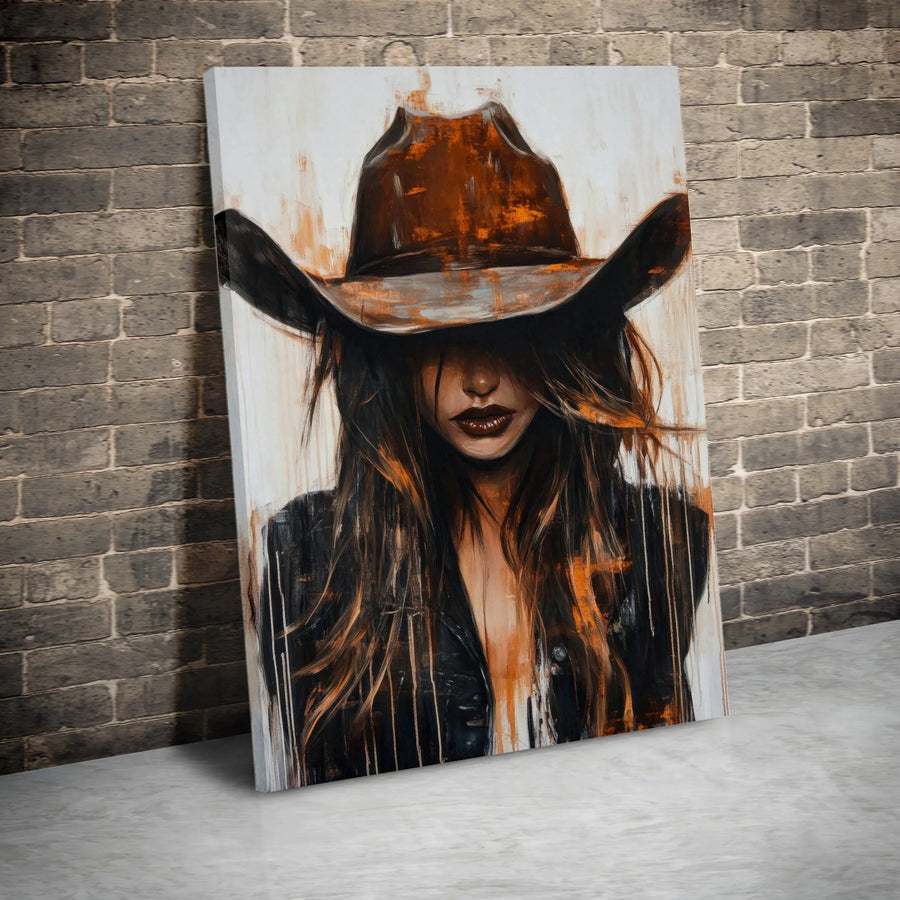 Abstract Cowgirl Canvas Wall Art | Mysterious Western Woman Portrait | Premium Fade-Resistant Gallery Print | Rustic Modern Home Decor Gift