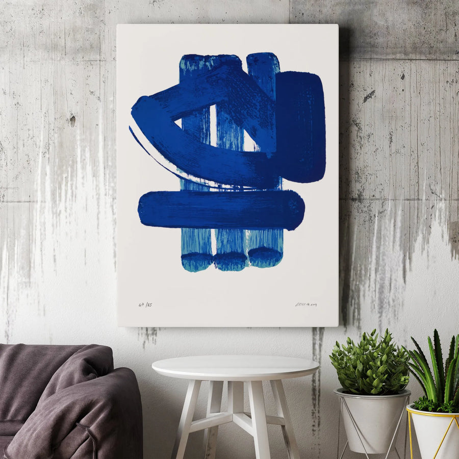 Abstract Blue Canvas Wall Art | Minimalist Brushstroke Expressionist Print | Gallery Wrapped Premium Quality | Modern Home Office Decor Gift