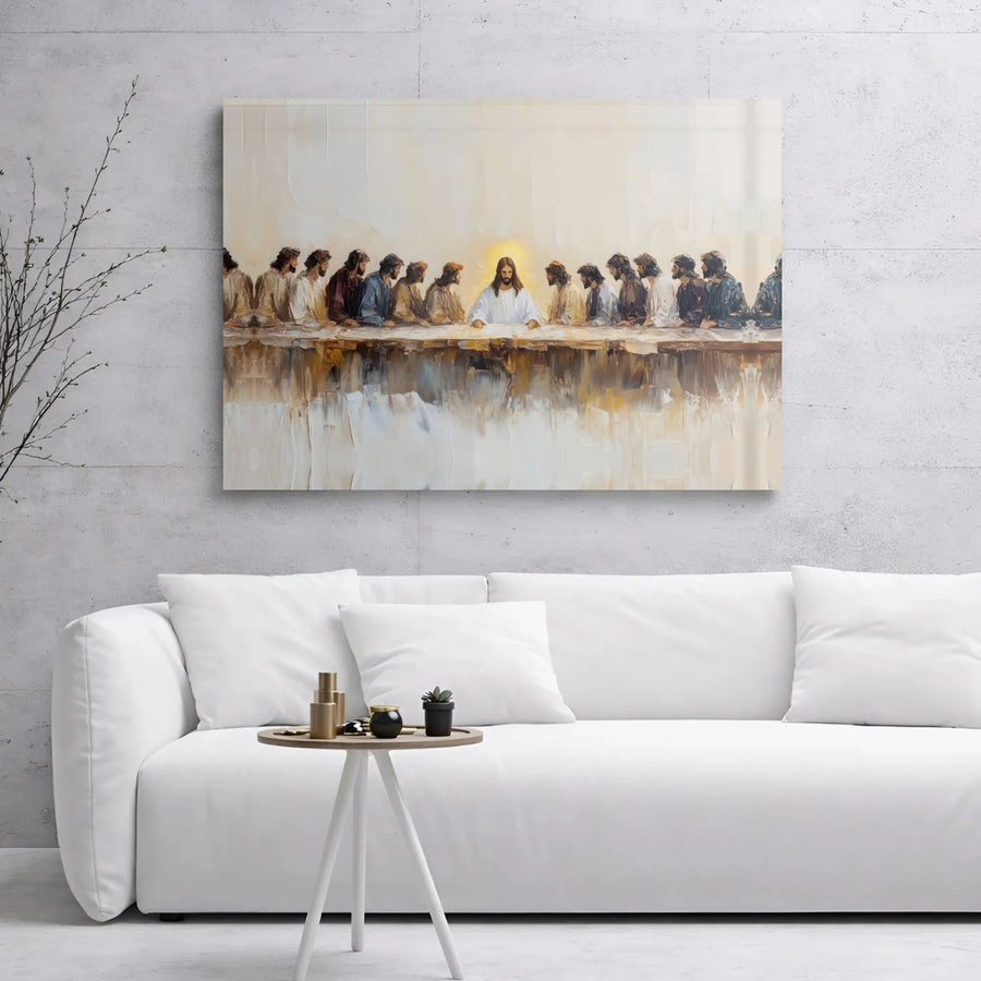 The Last Supper Canvas Wall Art | Modern Abstract Jesus Painting | Premium Gallery Wrap Print | Christian Home Decor Gift for Believers