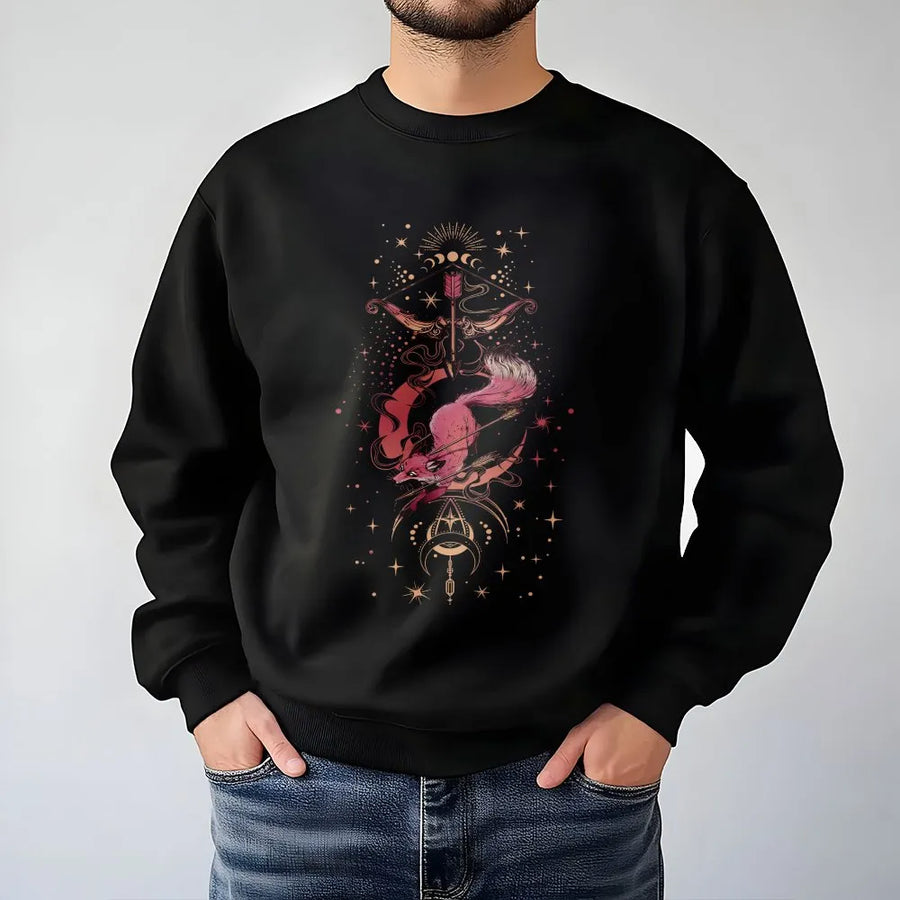 Mystical Fox Sweatshirt | Celestial Moon and Archer Bow Design | Premium Cotton Blend | Artistic Witchy Aesthetic Gift for Nature Lovers