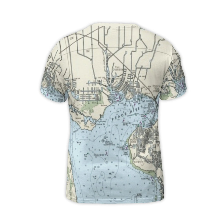 Peace River Nautical Chart T-Shirt | Punta Gorda Port Charlotte Map Print | Premium Polyester Blend | Boating Gift for Sailors and Locals