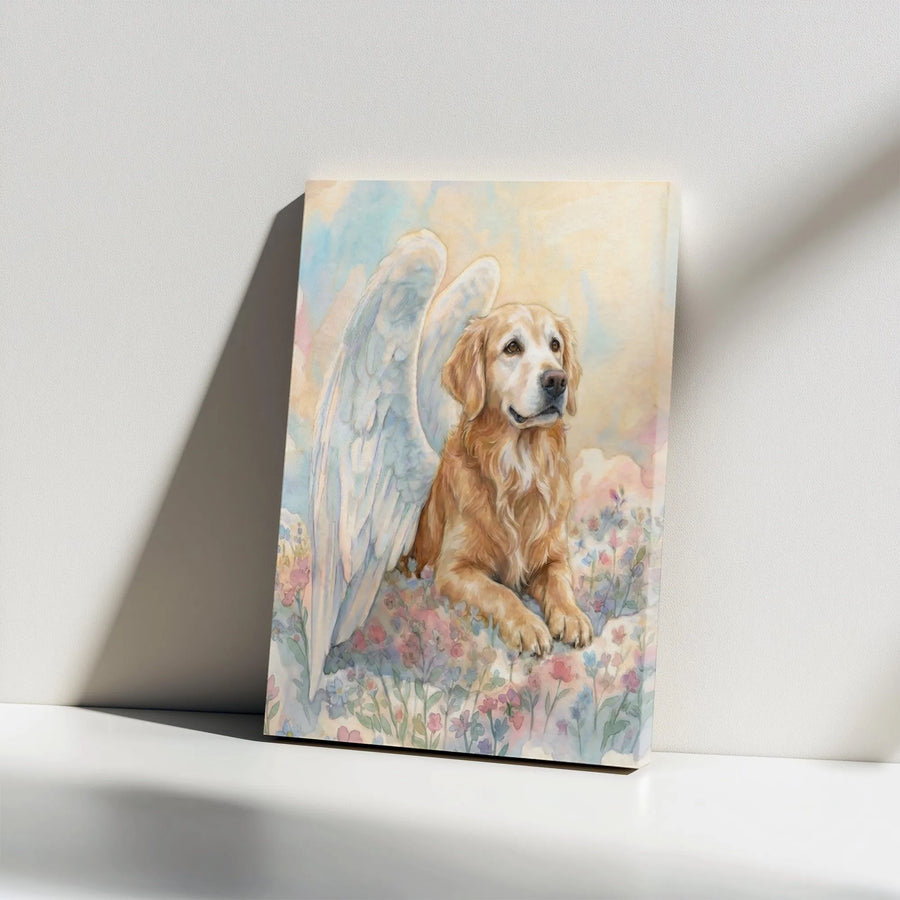 Golden Retriever Angel Canvas Wall Art | Watercolor Dog with Wings Painting | Premium Frameless Canvas Print | Pet Loss Sympathy Gift for Dog Lover