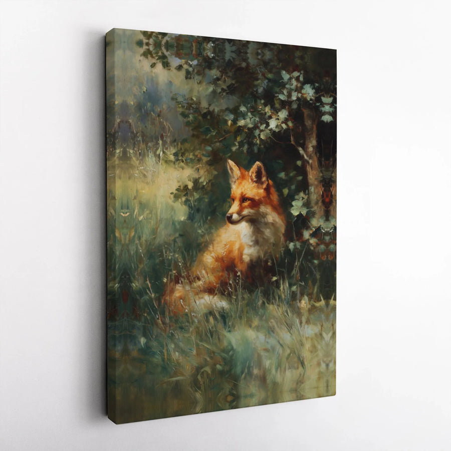 Red Fox Forest Wall Art | Moody Impressionist Wildlife Canvas | Premium Gallery Wrap Decor | Nature Lover Gift for Living Room