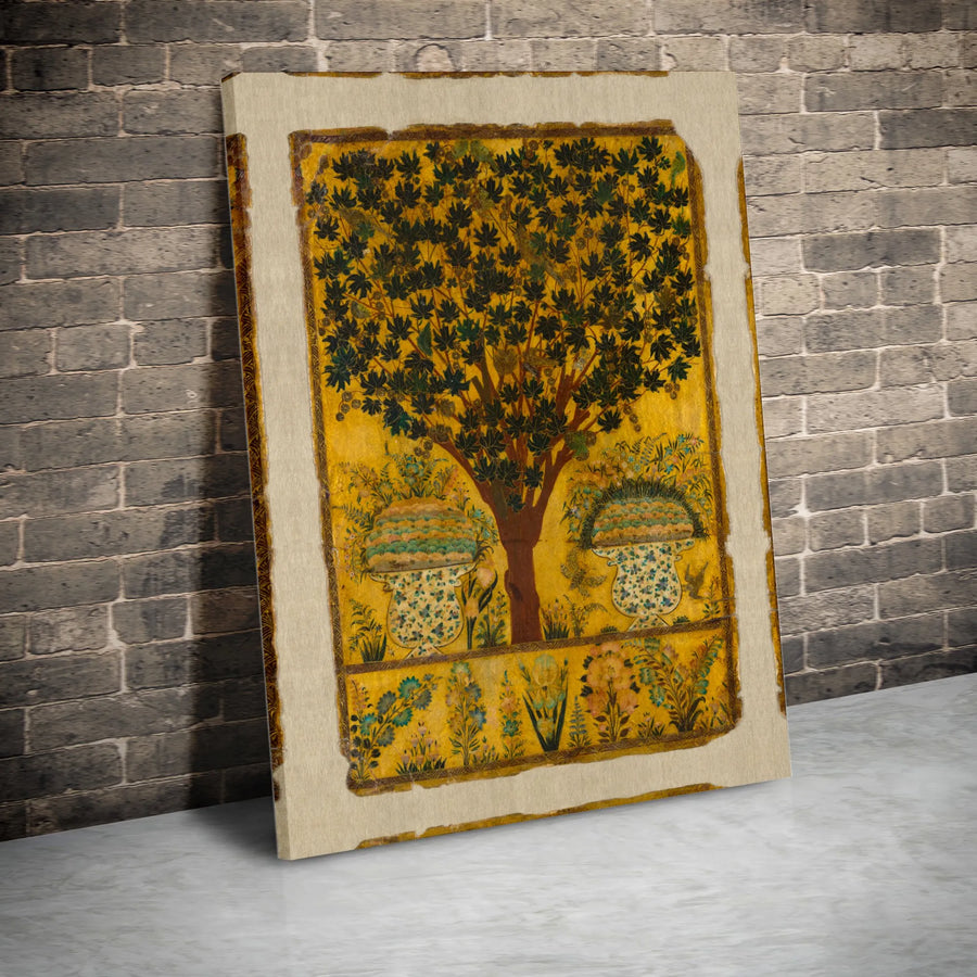 Vintage Tree of Life Canvas Print | Antique Mughal Garden Illustration | Premium Gallery Wrapped Art | Spiritual Boho Home Decor Gift