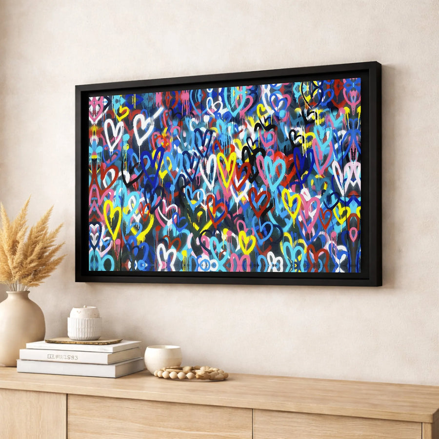 Colorful Graffiti Hearts Canvas Wall Art | Urban Street Style Abstract Print | 1.25-Inch Premium Gallery Wrap | Modern Home Office Decor Gift
