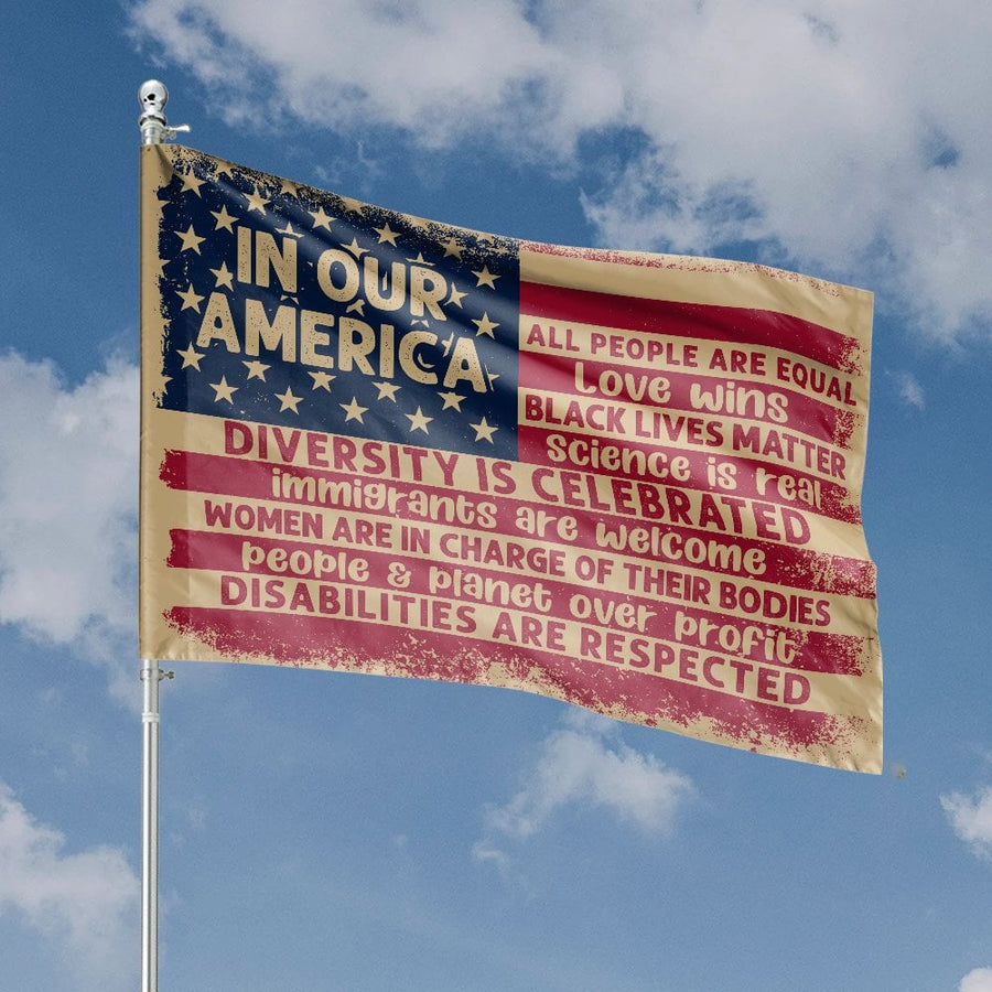 In Our America House Flag | Social Justice Diversity Garden Banner | Premium UV Resistant Polyester | Meaningful Home Decor Gift