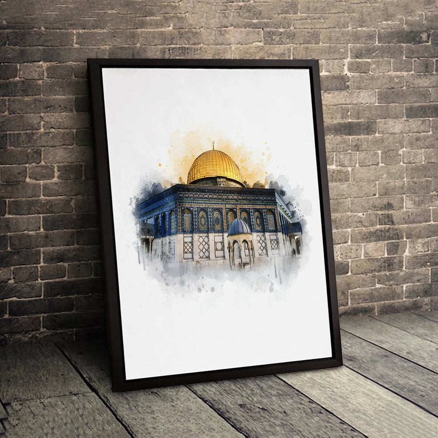 Dome Of The Rock Canvas Wall Art | Jerusalem Watercolor Painting Print | Premium Gallery Wrapped Decor | Islamic Architecture Gift For Home