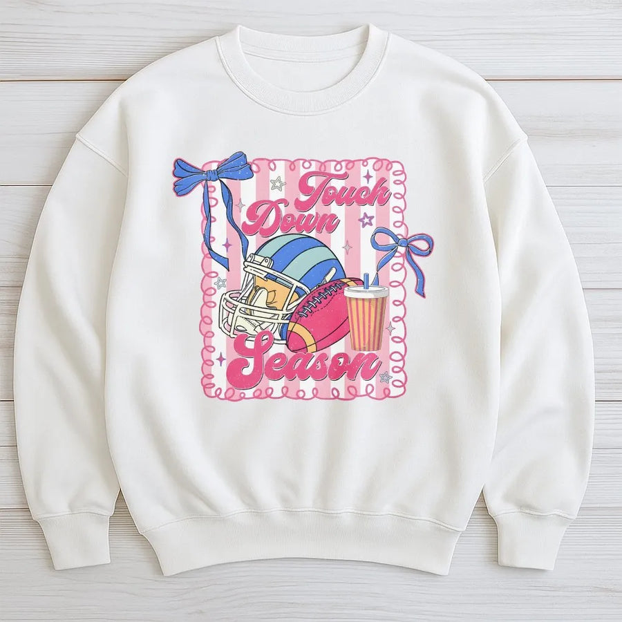 Coquette Football Sweatshirt | Touchdown Season Retro Graphic with Bows | Premium Comfort Colors | Game Day Gift for Football Mama