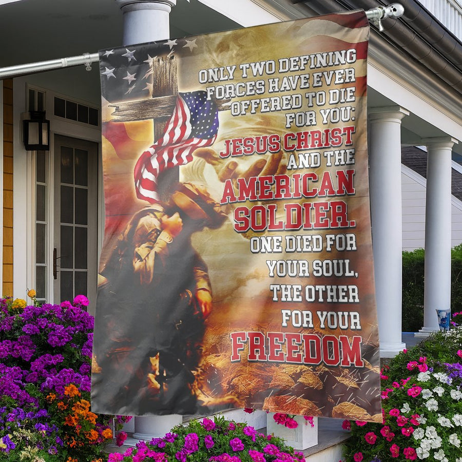 American Soldier and Jesus Garden Flag | Patriotic Christian Outdoor Decor | Premium Fade-Resistant Polyester | Memorial Day Gift for Veterans