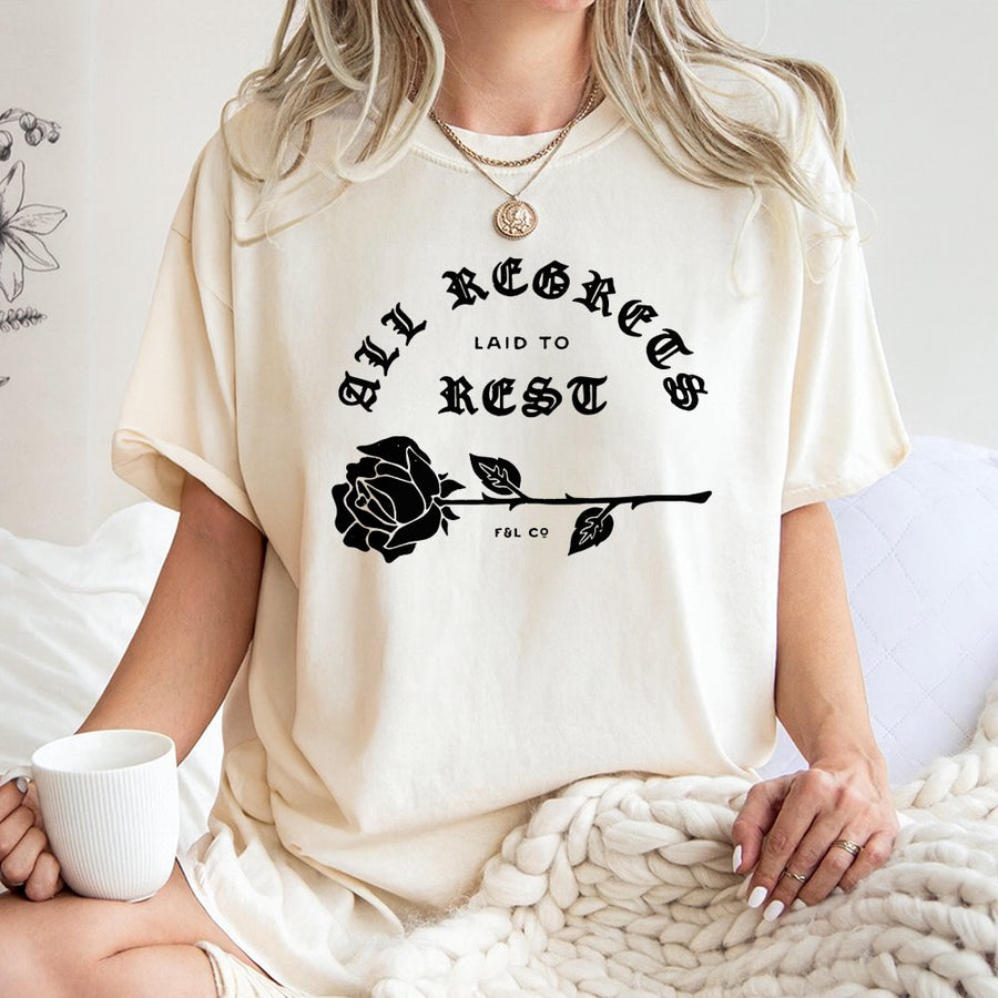 All Regrets Laid To Rest T-Shirt | Gothic Rose Graphic Tee | Premium 100% Cotton Soft Shirt | Aesthetic Alternative Gift For Her