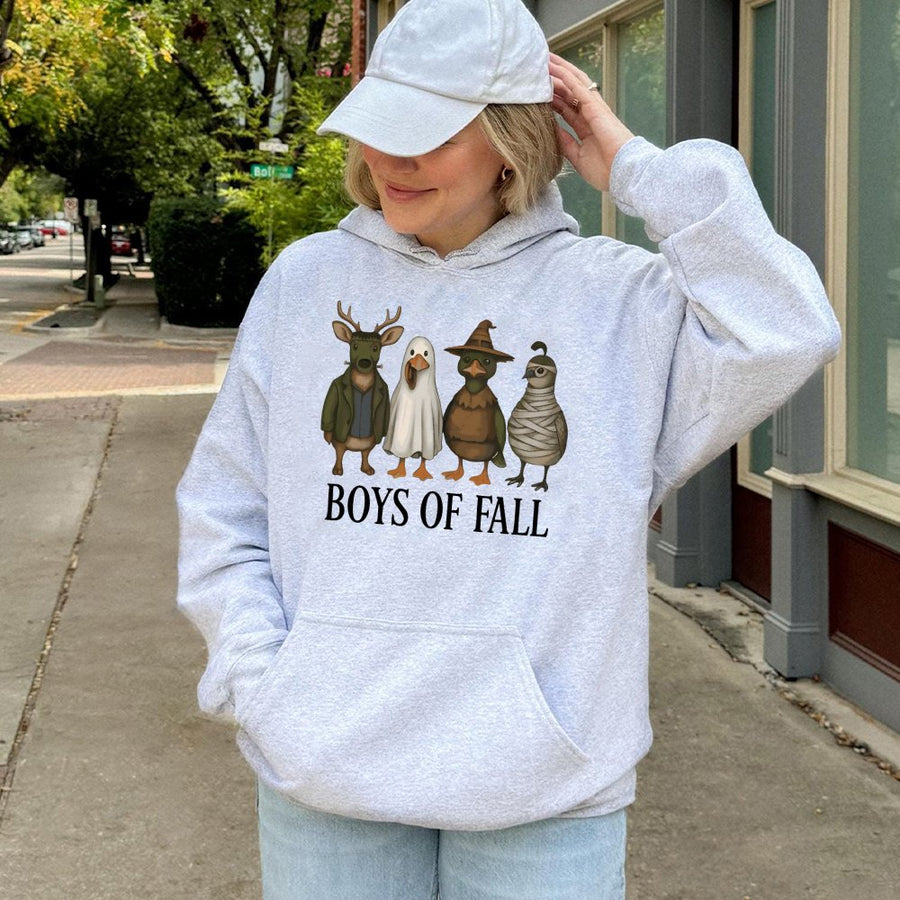 Boys Of Fall Halloween Hoodie | Funny Duck Hunter Costume Graphic | Soft Cotton-Poly Premium Sweatshirt | Fall Gift For Hunters And Outdoor Lovers