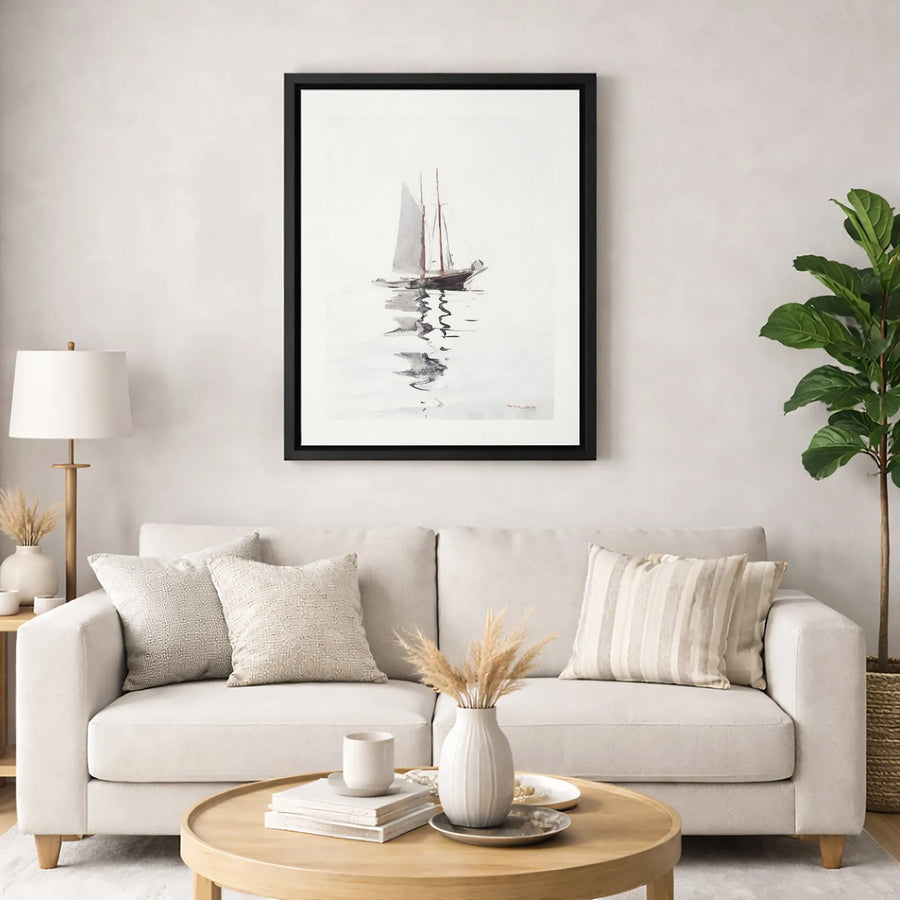 Sailboat Canvas Wall Art | Minimalist Watercolor Nautical Print | Gallery Wrapped Premium Decor | Coastal Home Office Gift