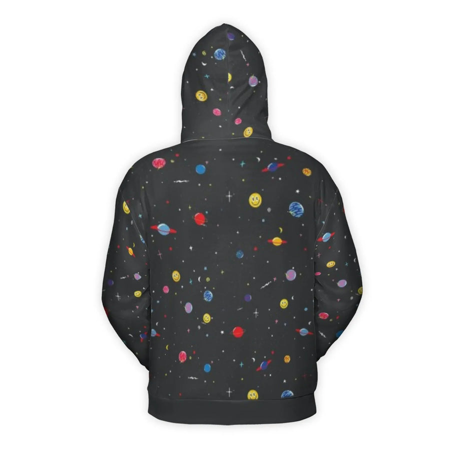 Anime Space Hoodie | Colorful Galaxy Doodle Art Print | Premium Brushed Fleece Polyester | Unisex Streetwear Gift for Fans