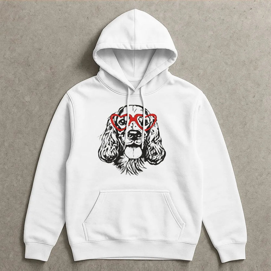 Cocker Spaniel Hoodie | Heart Glasses Dog Lover Gift | Premium Cotton Blend | Valentine’s Day Apparel For Women And Men