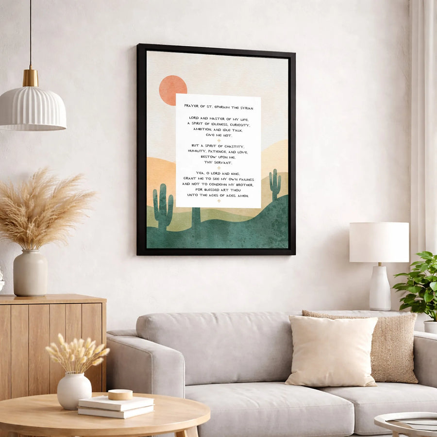 Prayer Of St. Ephraim The Syrian Canvas | Desert Cactus Modern Wall Art | Gallery Quality Premium Print | Spiritual Home Office Decor Gift