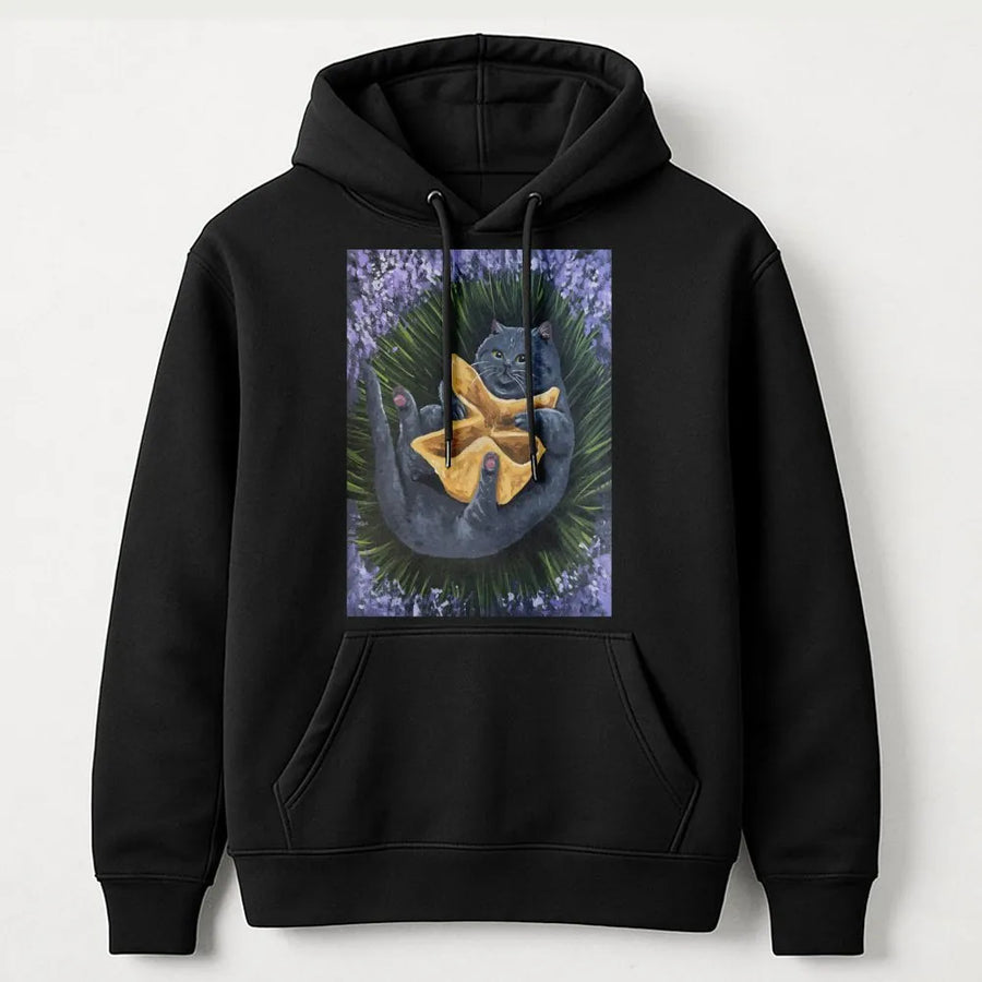 Crab Rangoon Cat Hoodie | Whimsical Lavender Field Art | Premium Soft Cotton Blend | Unique Gift for Foodie Cat Lovers