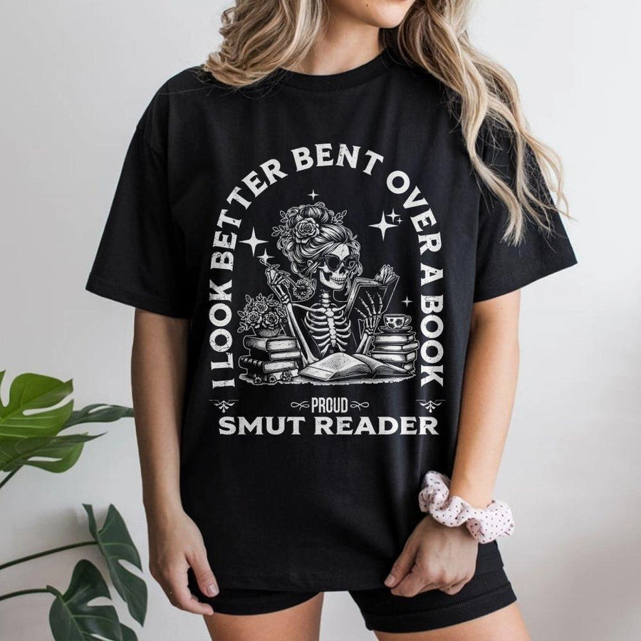 Smut Reader T-Shirt | Skeleton Book Lover Graphic Tee | Premium Cotton Spicy Bookish Apparel | Funny Gift For Dark Romance Readers