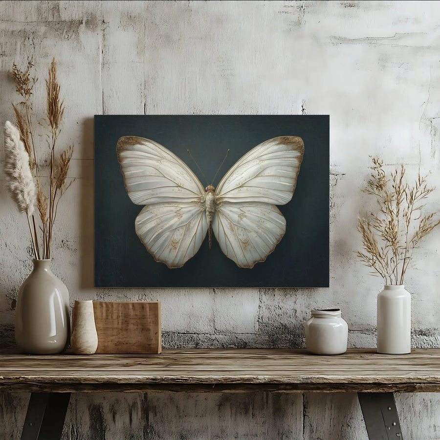 Butterfly Canvas Wall Art | Gold and White Butterfly with 3D Effect | Premium Gallery Quality Print | Modern Home Decor Gift