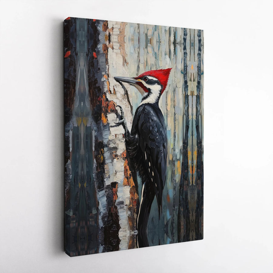 Pileated Woodpecker Wall Art | Oil Painting Style Bird Print | 1.25 Inch Gallery Wrapped Canvas | Wildlife Decor For Nature Lovers