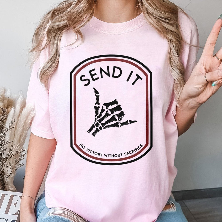Send It Graphic T-Shirt | Skeleton Shaka Hand Sign Design | 100% Cotton Premium Quality | Tactical Fitness Apparel for Men and Women