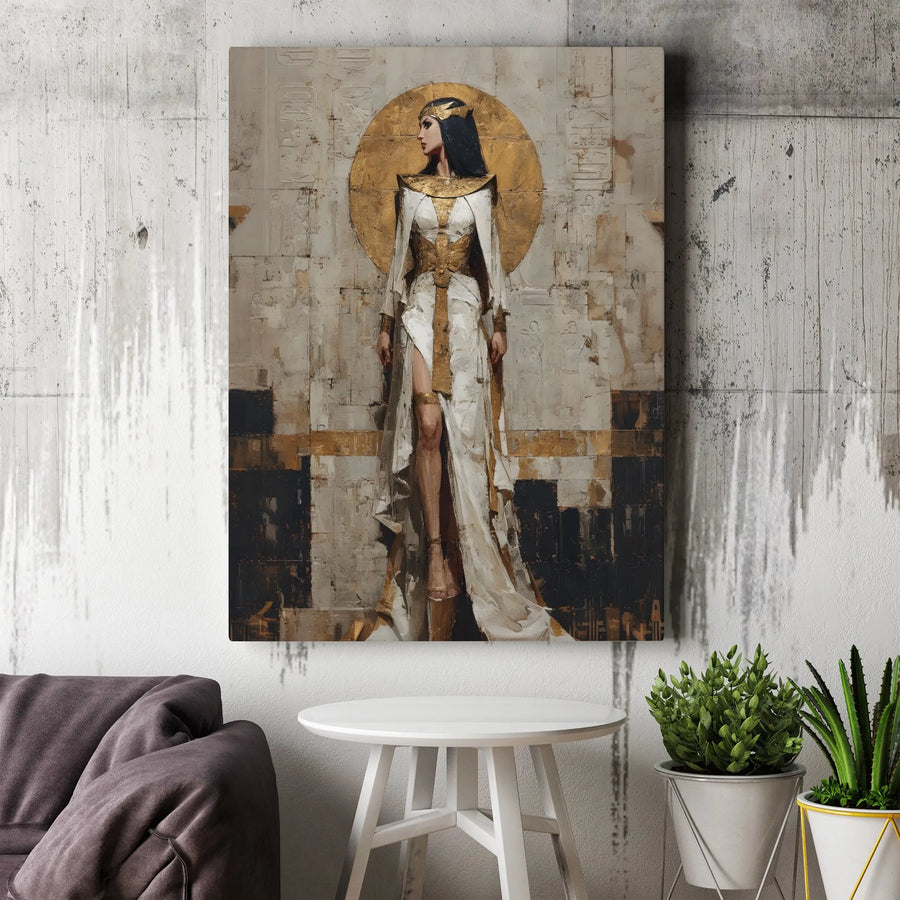 Egyptian Queen Canvas Wall Art | Abstract Egyptian Goddess Portrait | Premium Gallery Wrapped Canvas | Ancient Egypt Home Decor Gift