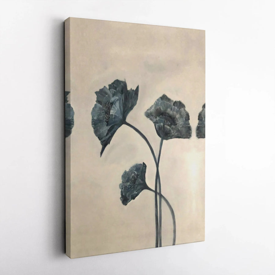 Minimalist Blue Poppy Canvas Wall Art | Botanical Flower Painting | Premium Gallery Wrapped Stretched Frame | Elegant Modern Home Decor Gift