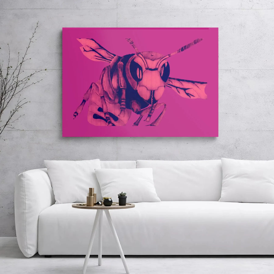 Magenta Wasp Pop Art Canvas Print | Bold Insect Wall Decor | 1.25-Inch Gallery Wrap | Contemporary Home & Office Wall Art