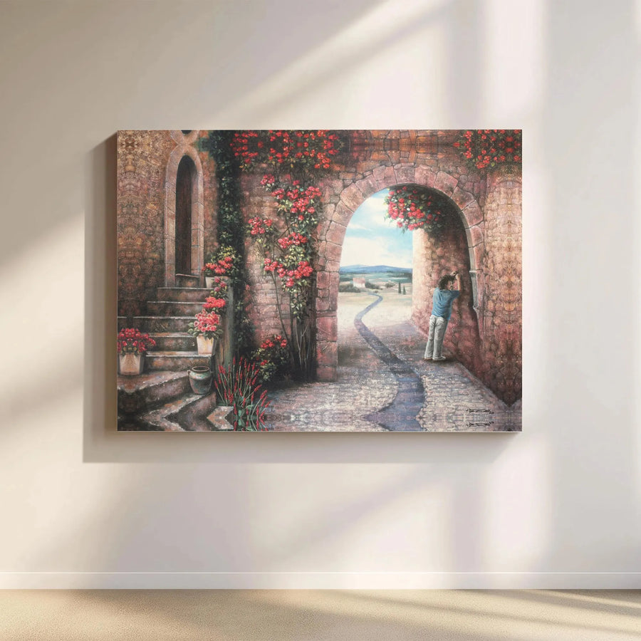 Italian Courtyard Wall Art | Stone Archway Landscape Canvas Print | Premium Gallery-Wrapped Decor | Tuscan Home Decor Gift Idea
