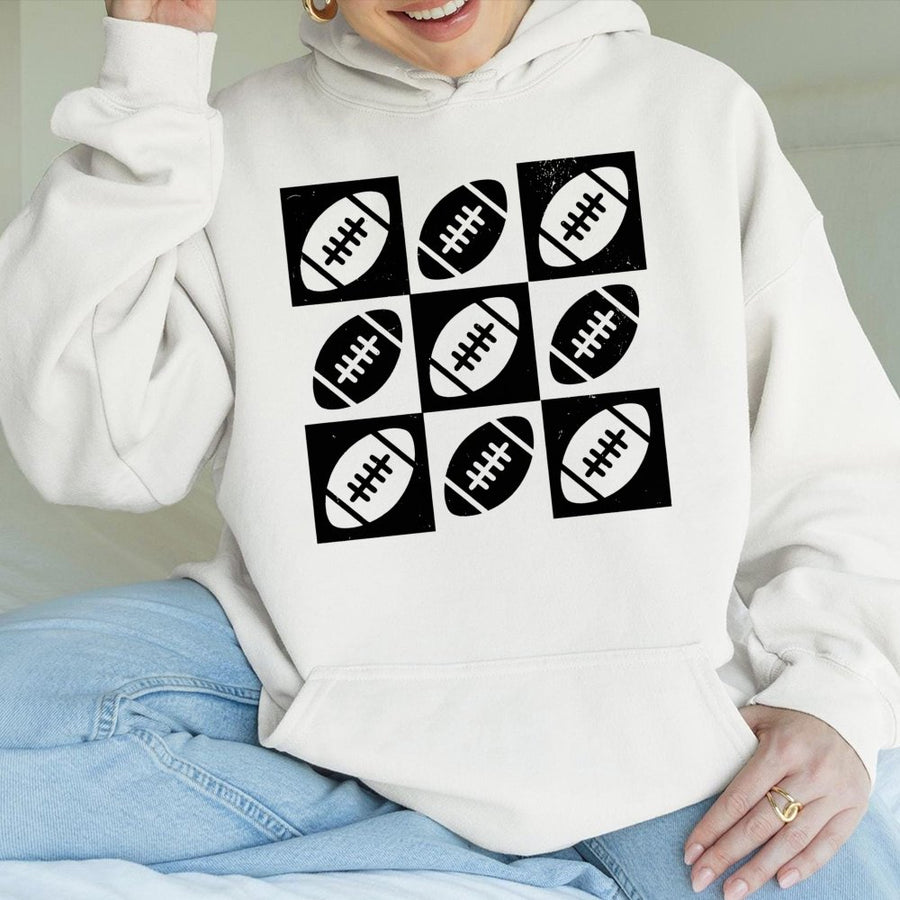 Football Hoodie | Retro Grid Graphic Print | Soft Cotton-Polyester Blend | Game Day Gift for Football Fans & Moms