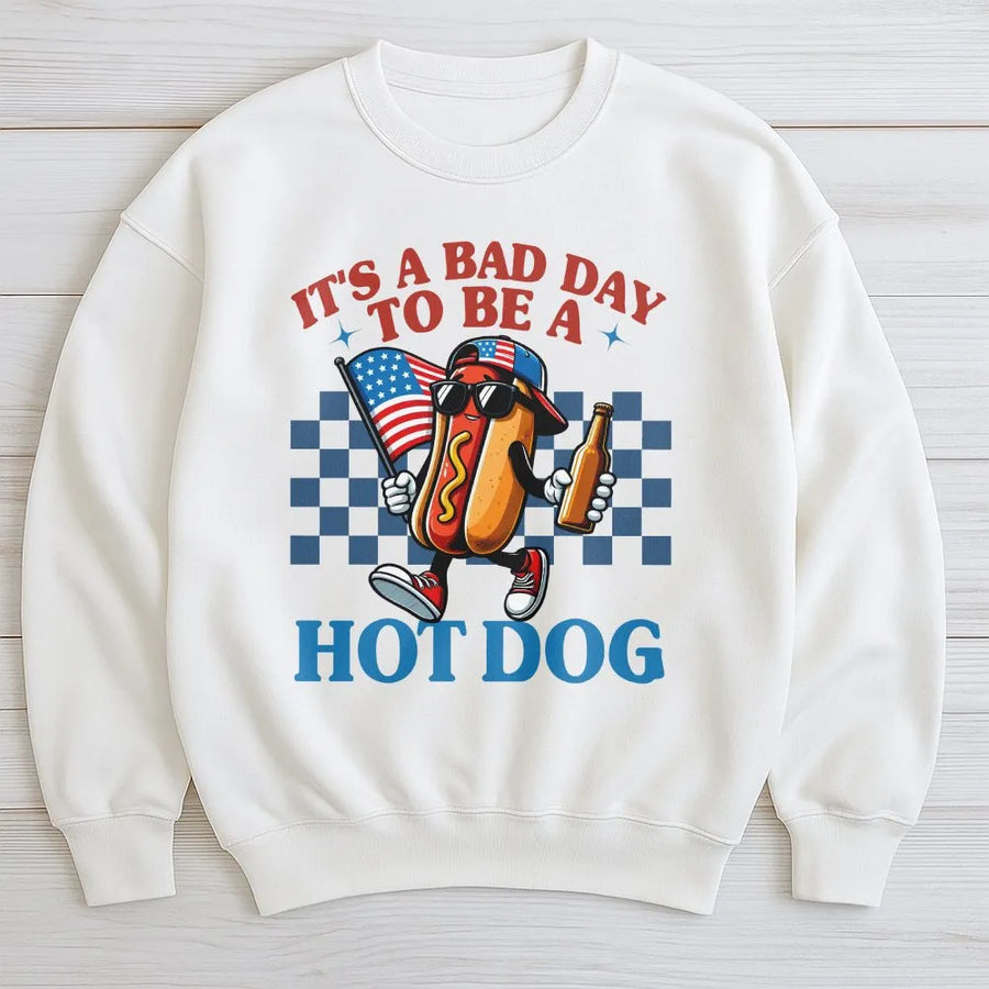 Funny Hot Dog Sweatshirt for 4th of July | Retro Patriotic Cookout Sweatshirt | Soft Cotton-Poly Blend | Gift for BBQ Lover