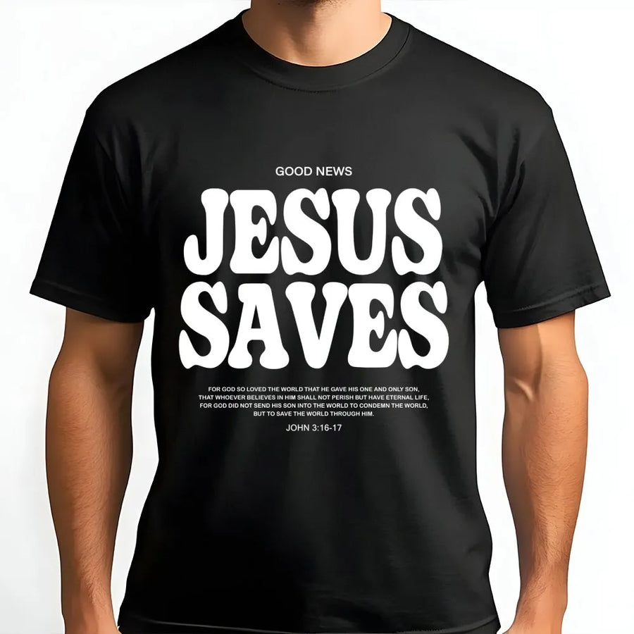 Jesus Saves T-Shirt | Retro Christian Aesthetic Graphic | Premium Cotton Unisex Tee | Gift for Believers, Religious Scripture Shirt