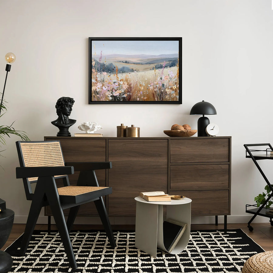 Wildflower Meadow Landscape Canvas | Impressionist Floral Wall Art | Premium Gallery-Wrapped Print | Modern Farmhouse Living Room Decor