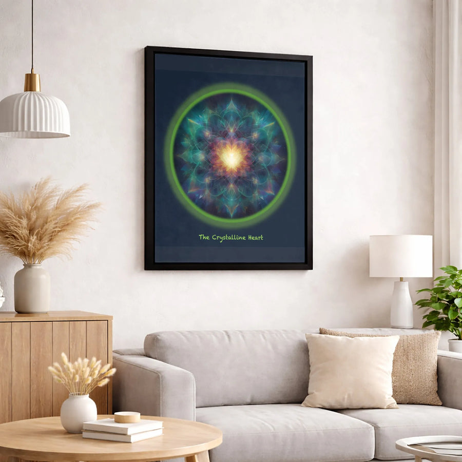 Crystalline Heart Mandala Canvas Art | Glowing Geometric Spiritual Print | Premium 1.25-Inch Gallery Wrap | Home Office Wall Decor