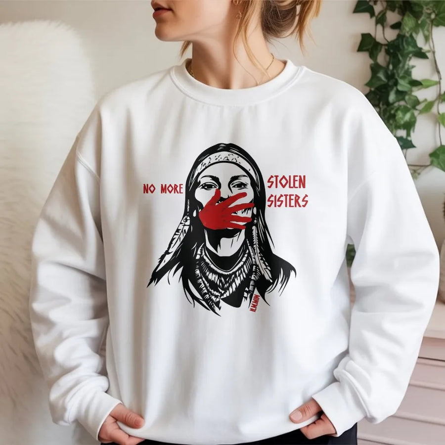 MMIW Awareness Sweatshirt | Red Handprint Stolen Sisters Graphic | Premium Cotton Blend | Indigenous Women Support Advocacy Gift